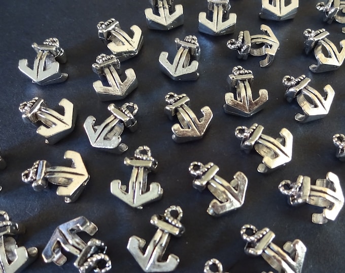 10 Pack of 16mm Anchor Beads, European Style Metal Bead, Metal Anchor Bead, Silver Anchor Beads, Silver Metal Beads, 5mm Hole Bead, Anchor