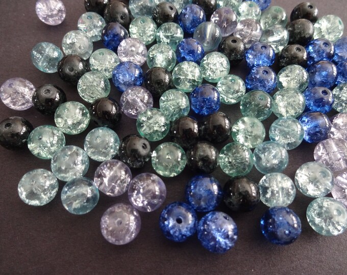 8mm Crackle Glass Ball Bead Mix, Black and Blue Mix, Mixed Lot, Transparent, Jewelry Beads, Round, Blue, Black, Light Blue and Gray Colors,