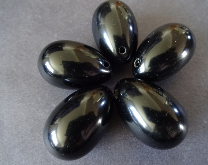 31x20mm Natural Obsidian Easter Egg Pendant, Drilled, Gemstone Egg, Stone Easter Egg, Black Obsidian Stone Charm, 2mm Hole