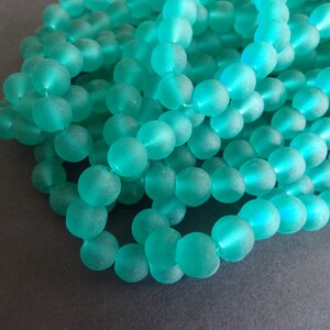8mm Green Glass Frosted Bead Strand, About 105 Beads Per Strand, Round, 31 Inch Strand, Cool Ball Bead, Sea Green, Teal, Transparent, Basic image 3