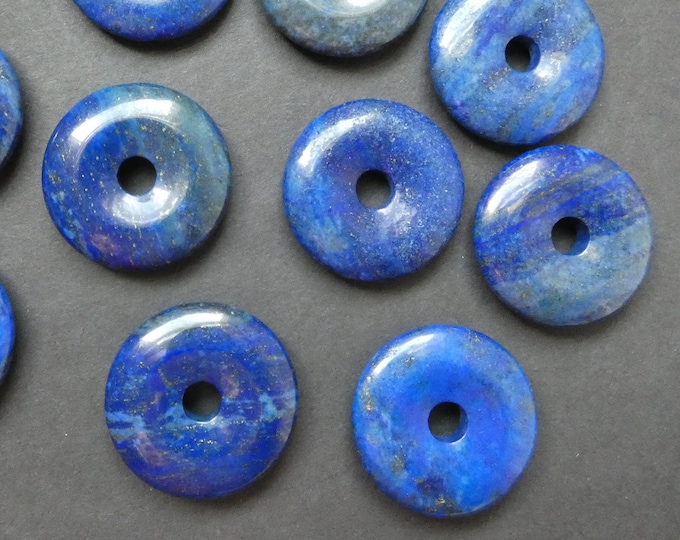 30mm Natural Lapis Lazuli Donut Stone, Dyed, Blue and Golden, Polished Stone, Natural Gemstone Donut Component, Semi Precious Mineral Stone