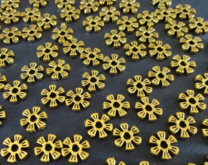 100 Pack of 8mm Metal Flowal Bead, Circular Flower Bead, Metal Spacer, Gold Spacer Beads, Gold Metal Beads, Round Spacer Bead, Floral Bead