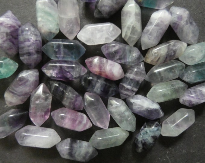18-20mm Natural Fluorite Bullet, Undrilled, Bullet Shape, Stone Jewelry, No Hole, Polished, Wire Wrapping Fluorite Crystal, Green & Purple