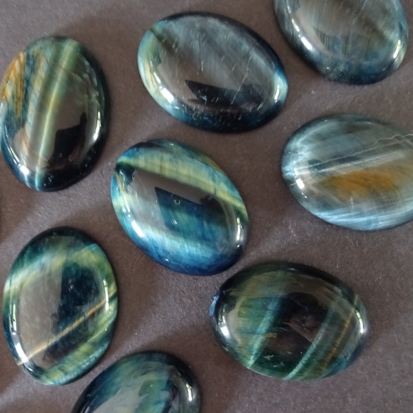 30x22mm Natural Tiger Eye Blue Dyed Gemstone Cabochon, Oval Cabochon, Polished Gem, Large Cabochon, Natural Gemstone, Natural Tiger's Eye