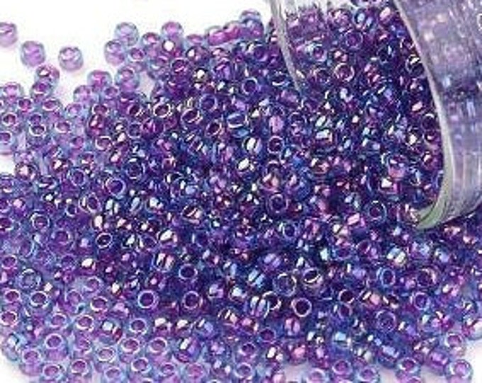 11/0 Toho Seed Beads, Magenta Lined Aqua Rainbow (776), 10 grams, About 1100 Round Seed Beads, 2.2mm with .8mm Hole, Rainbow Finish