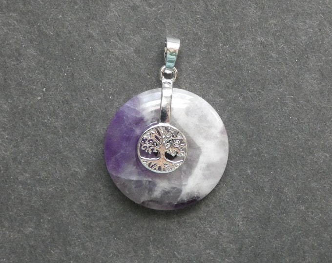 35x30mm Natural Amethyst Pendant, with Platinum Tone Brass Findings, Tree of Life Pendant, One of a Kind, Purple, Amethyst Charm, Unique