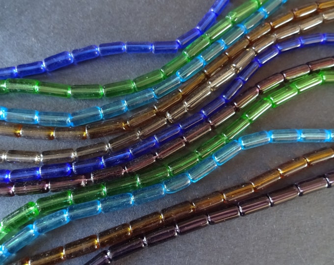 5 PACK OF Mixed Color 12 Inch Transparent Glass Bead Strands, 9x4mm Tube Beads, About 32 Beads, Classic Bead, Basic Bead, Spacer Beads