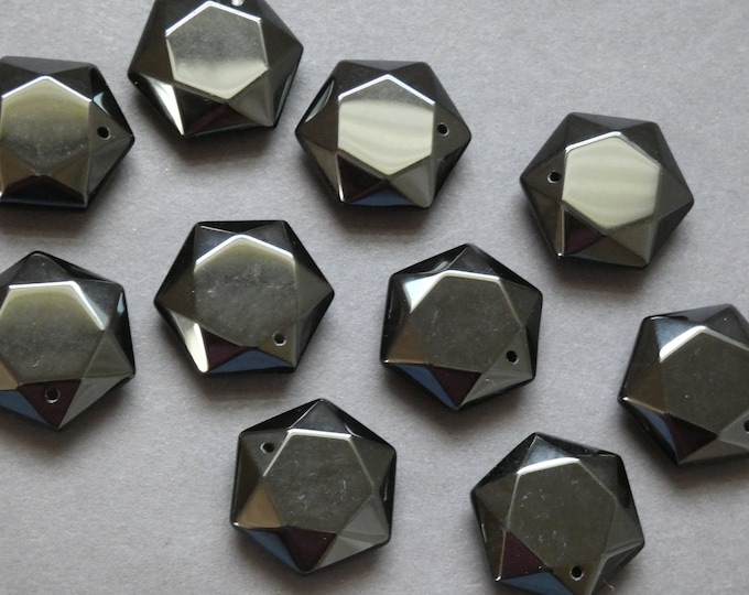 28-29mm Natural Obsidian Pendant, Hexagon Drilled Charm, Polished Gem, Gemstone Charm, Black Obsidian, Polished Obsidian Crystal, Faceted