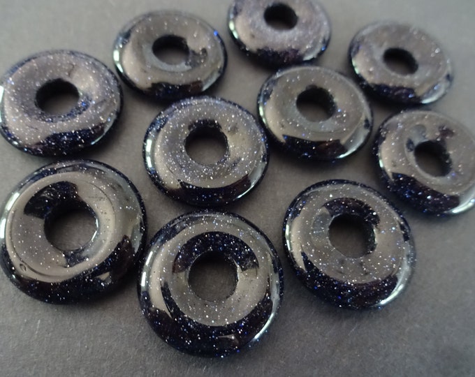 Set of 18mm Synthetic Blue Goldstone Pendant, Glass Donuts, Blue Glass, Goldstone Component, Round Glass Pendant, Wire Wrap