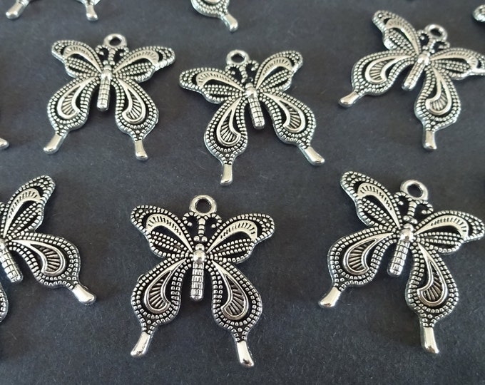 26.5mm Metal Butterfly Pendant, Silver Butterfly Pendant, Metal Focal, Outdoor Themed, Butterfly Bead, Metal Spring Bead, Silver Focal