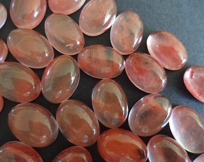 14x10mm Watermelon Glass Cabochon, Oval Cabochon, Pink Gem, Polished Gem, Translucent, Glass Jewelry Making, Pink and Clear Stone, Coral
