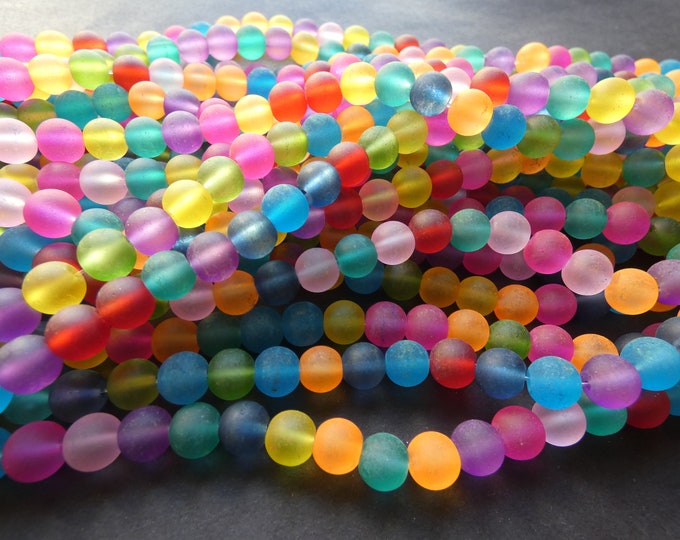 16 Inch 8mm Glass Frosted Bead Strand, 8mm Ball Bead, About 50 Beads Per Strand, Unfinished, Mixed Colors, Transparent, Round Bead, 1mm Hole