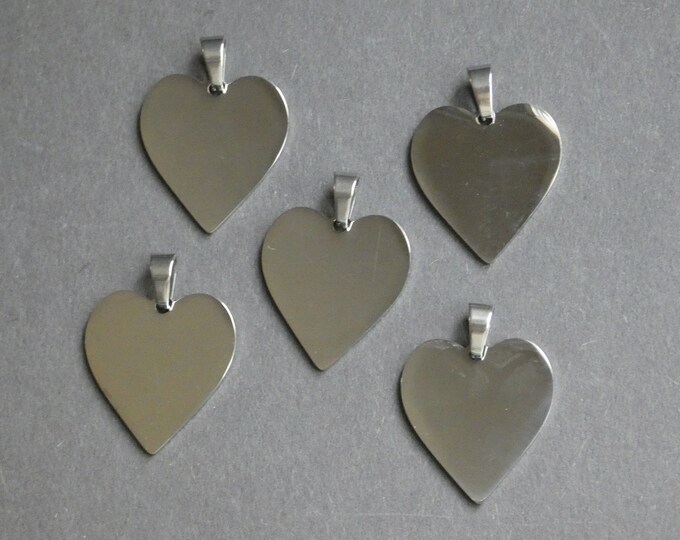 25mm 304 Stainless Steel Heart Tag Pendant, Silver Color Heart Pendant, Etched Metal Pendant, Stainless Steel, Steel Metal, Silver, Heart