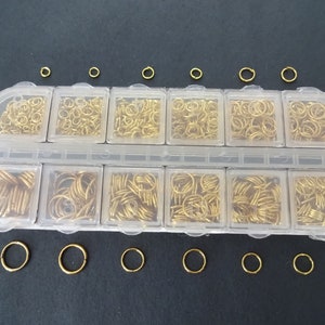 1000+ Piece Iron 4-10mm Jump Ring Set, Unsoldered Gold Color Jump Rings, 6 Sizes and Case, Metal Findings, Jewelry Making Organizer Kit