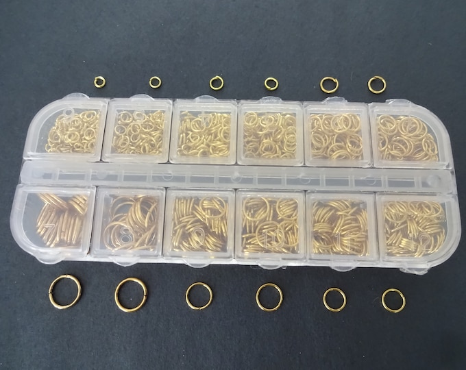 1000+ Piece Iron 4-10mm Jump Ring Set, Unsoldered Gold Color Jump Rings, 6 Sizes and Case, Metal Findings, Jewelry Making Organizer Kit