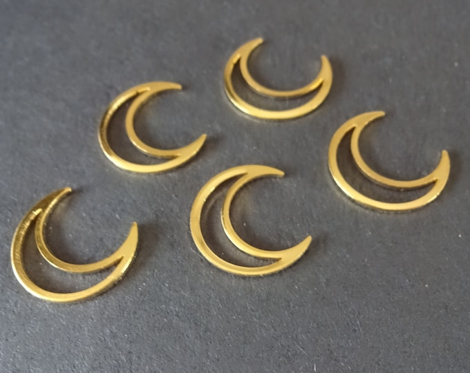 5 PACK 16mm Gold Plated Brass Moon Charms, Crescent Moon Charms, Gold Moon Charm, Textured Finish, 18k Gold Plating, Brass Charm, Gold