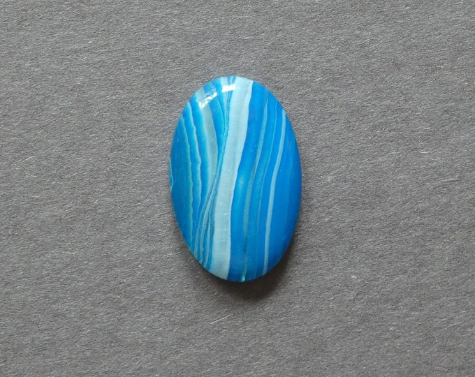 28x18x6mm Natural Striped Agate Cabochon, Banded Agate, Gemstone Cabochon, Oval, Blue, Dyed & Heated, One of a Kind, Only One Available