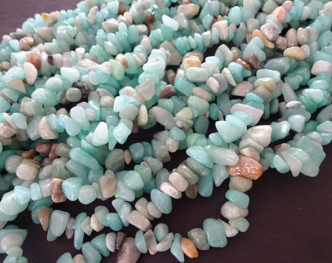 31.5 Inch 5-8mm Natural Amazonite Bead Strand, About 250 Stones, Pale Blue, Polished Natural Nugget Stones, Drilled Amazon Stone Pebbles