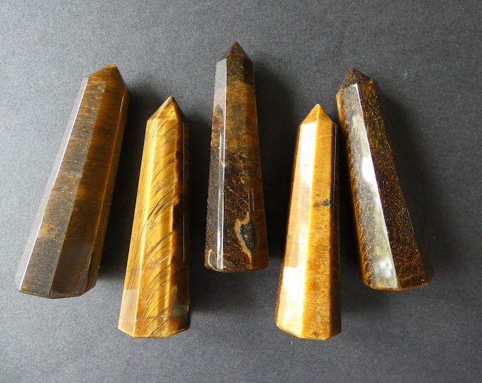 59-61mm Natural Tiger Eye Obelisk, Polished, Gemstone Column, No Hole, Tigereye Decorative Stone, Large Tiger's Eye Stone, Golden Brown