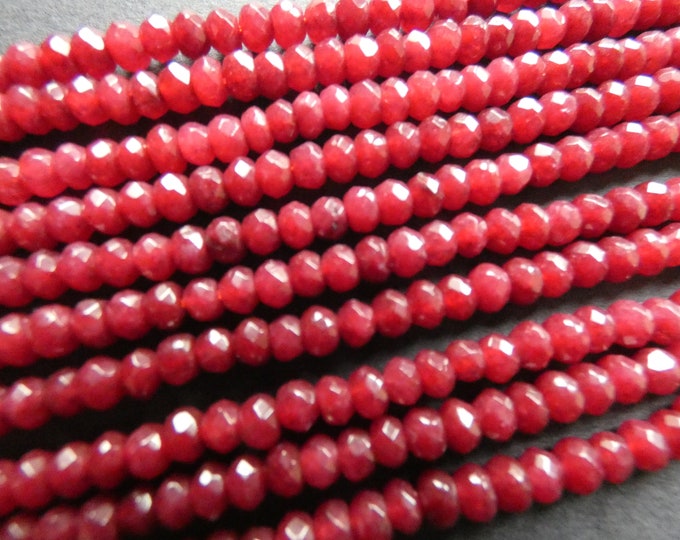 15 Inch 4x2mm Natural Malaysia Jade Bead Strand, Dyed, 144 Faceted Rondelle Bead, Deep Red Jade Stones, Natural Gemstone Beads, 1mm Hole