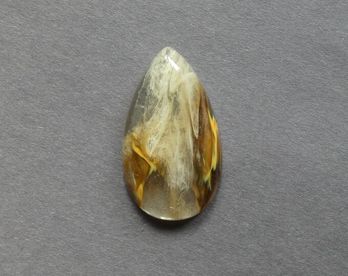 48x27x8mm Tigerskin Glass Cabochon, Large Teardrop, Brown and Clear, One of a Kind, Only One Available, Glass Cabochon, Jewelry Making Cab