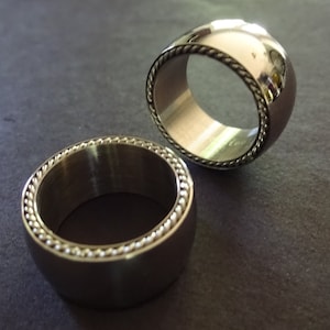 Thick Stainless Steel Ring With Rope Design Edges, 10mm Wide, Size 7-10, Handcrafted Steel Ring, Men&#39;s Ring, Unisex Jewelry, Wedding Band