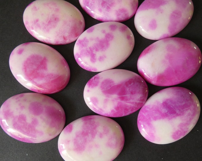 40x30mm Natural and Dyed White Jade Cabochon, Bright Pink Oval Cabochon, Polished Stone Cabochon, Natural Stone, Jade Stone, Gemstone