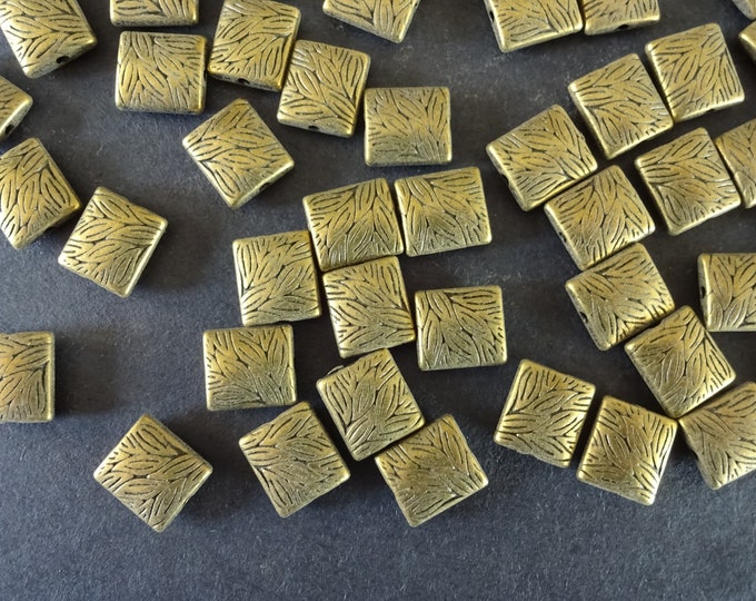 25 PACK 10x9mm Floral Flat Rectangle Metal Beads, Antique Bronze Color, Rectangle Bead, Etched Leaf Design, LIMITED SUPPLY, Hot Deal!