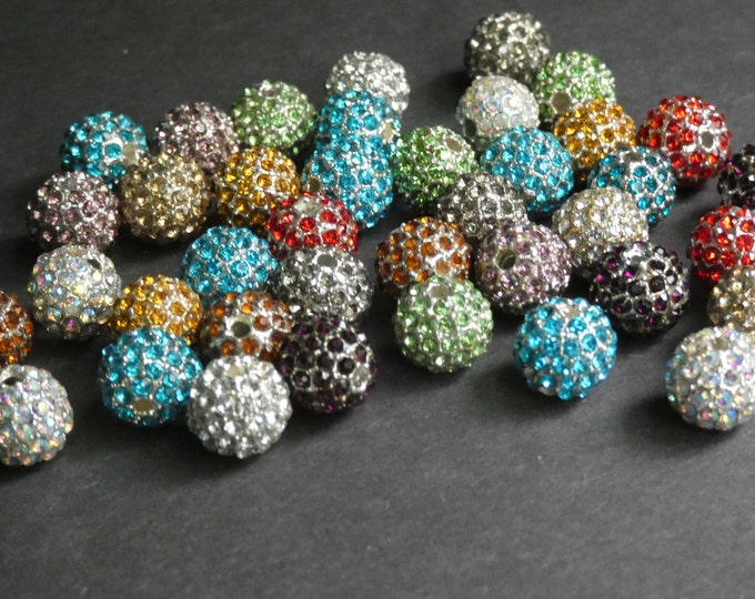 10mm Alloy Metal & Rhinestone Rainbow Beads, Mixed Color Glass Rhinestones, Silver Metal Disco Ball Bead, Round Rhinestone Bead, 2mm Hole