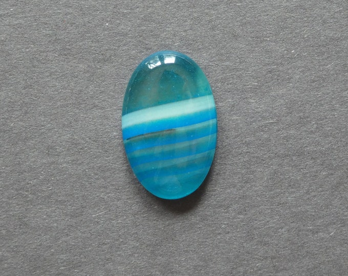 28x18x6mm Natural Striped Agate Cabochon, Banded Agate, Gemstone Cabochon, Oval, Blue, Dyed & Heated, One of a Kind, Only One Available