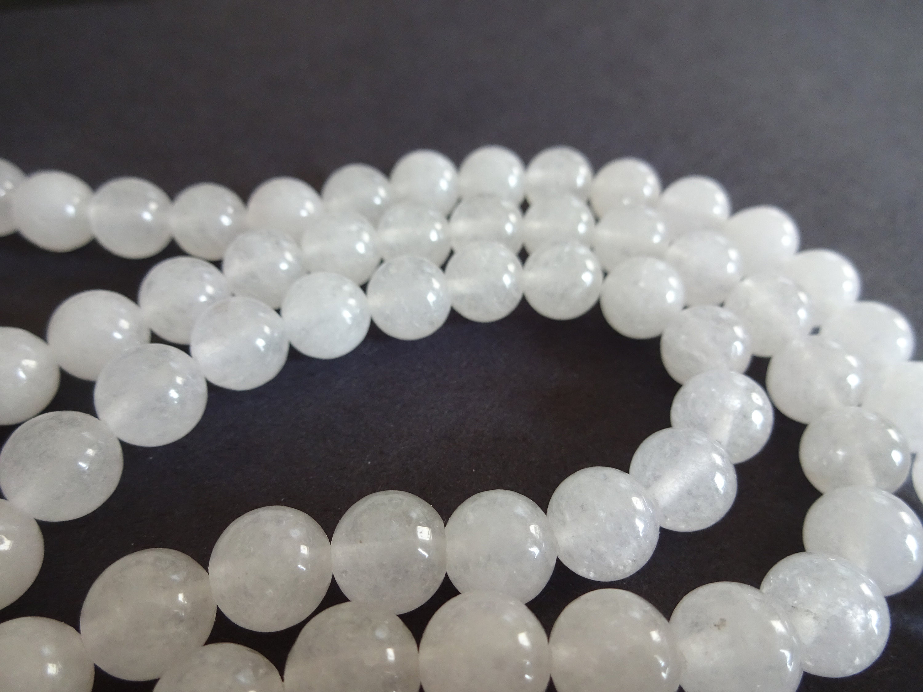 8-8.5mm Natural White Jade Ball Bead Strand, 15.5 Inch Strand Of About ...