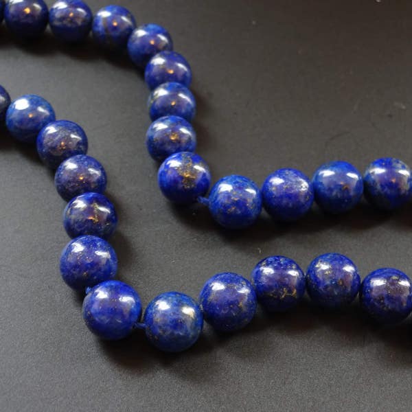 7 Inch Natural Lapis Lazuli Bead Strands, Dyed, 10mm Ball Bead, Bead Strand, Deep Blue, Semi Precious Stone, Blue Rock, Natural, Speckled