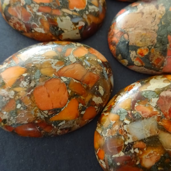 40x30mm Orange & Gold Lined Regalite Cabochon, Dyed and Synthetic Stone Cabochon, Oval Stone Cab, Large Focal, Chic Synthetic Jasper