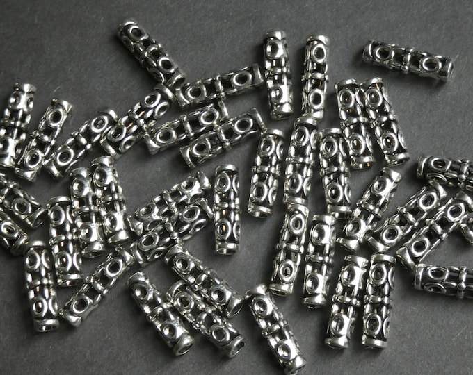 20 PACK 18mm Metal Tube Beads, Hole Design, Cut Out Design, Column Bead, Metal Tubes, Antique Tube, Simple Bead, Tibetan Style, Silver Color