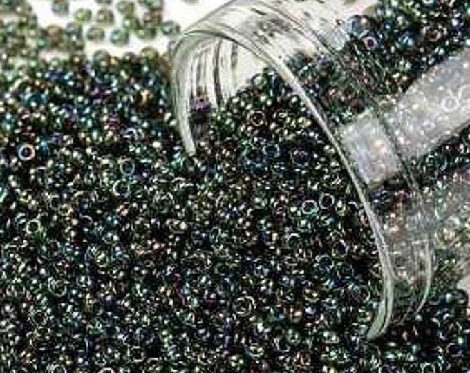 15/0 Toho Seed Beads, Transparent AB Olivine (180), 10 grams, About 3000 Round Seed Beads, 1.5mm with .7mm Hole, AB Finish