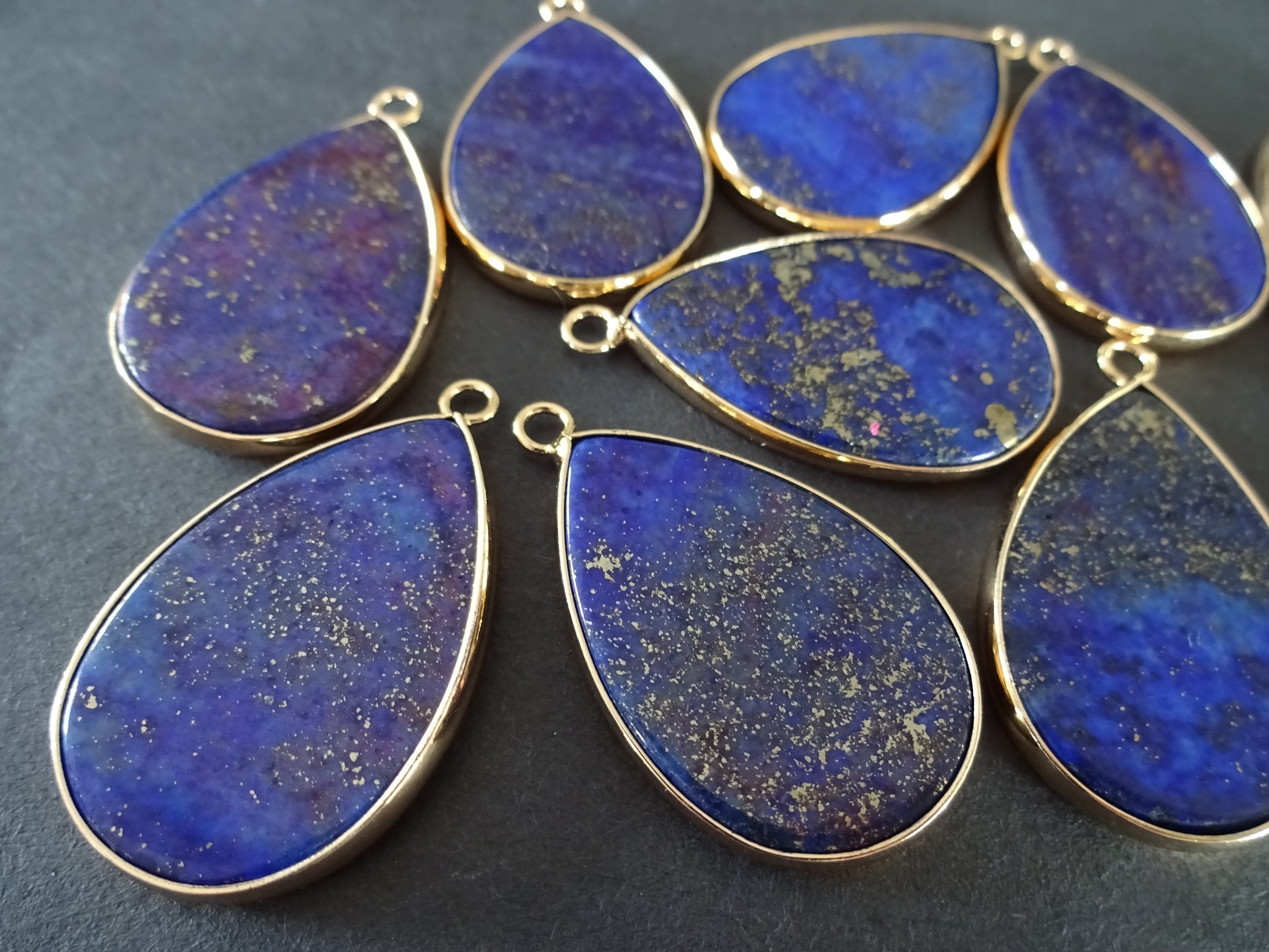 30mm Natural Lapis Lazuli Gemstone Pendant, Dyed, Brass Findings