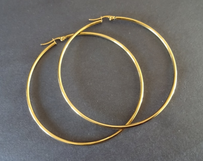 Large Stainless Steel Gold Hoop Earrings, Hypoallergenic, Vacuum Plated Round Hoops, Set Of Gold Earrings, Golden Hoops, Minimalist