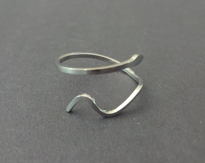 Stainless Steel Adjustable Squiggly Ring, Silver Snake Ring, Resizable Ring, Finger & Toe Ring, Simple Minimalist Ring, Geometric Design