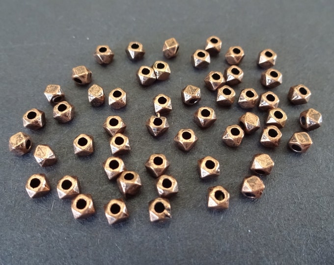 50 PACK 3x2.5mm Alloy Metal Screw Nut Beads, Antique Copper Color, Tibetan Metal Spacer, Metal Round Tiny Beads, 1mm Hole, Red Copper