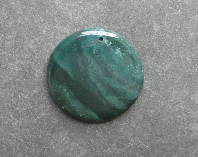 50x8mm Natural Indian Agate Pendant, Gemstone Pendant, Green Stone, Large Round Pendant, One of a Kind, Only One Available, Polished Stone