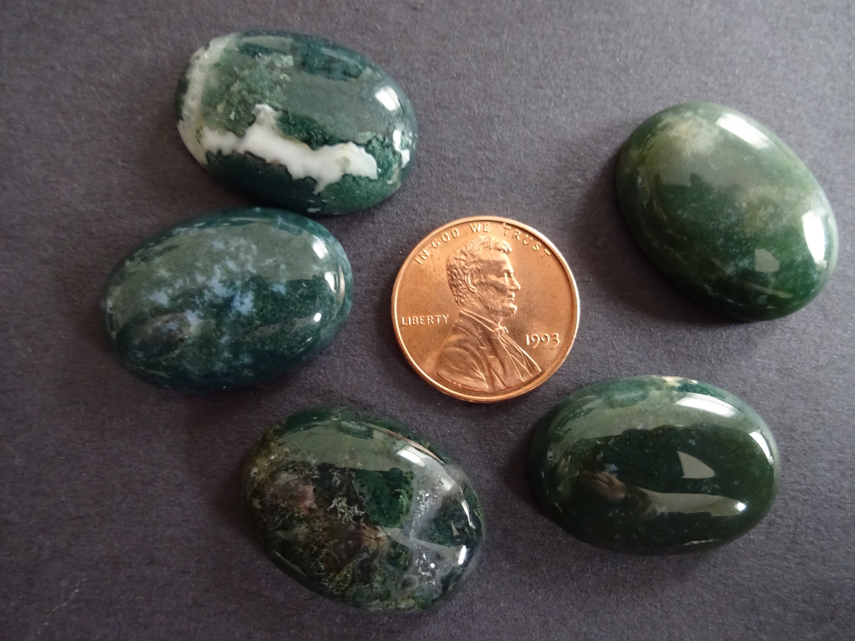 25x18x7mm Natural Moss Agate Gemstone Cabochon, Oval Cabochon, Polished