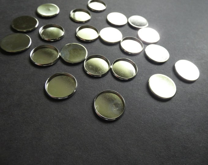 16mm Brass Cabochon Setting, 18x2mm Overall Size, 16mm Tray, Flat Round Stone Setting, Platinum Silver, Basic Jewelry Setting For Cabs