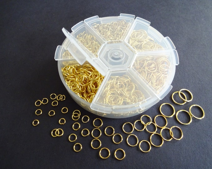 6 Sizes Gold Color Iron Jump Ring Set, 4-10mm, 1600 Rings, Gold Jump Ring, Mixed Iron Open Jump Rings, Jewelry Finding, With Organizer