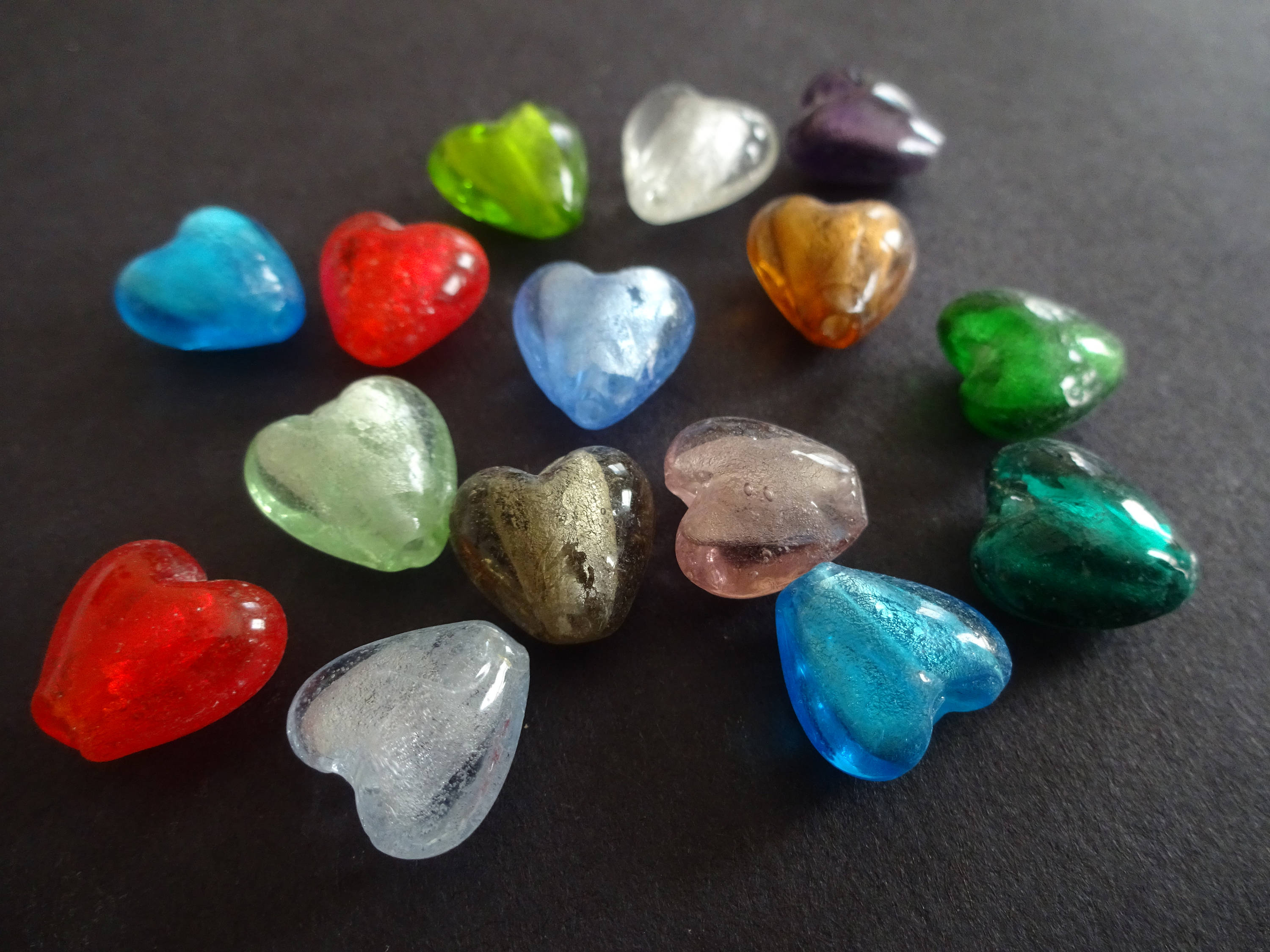 12x8mm Silver Color Foil Glass Beads, Mixed Color, Heart Glass Beads