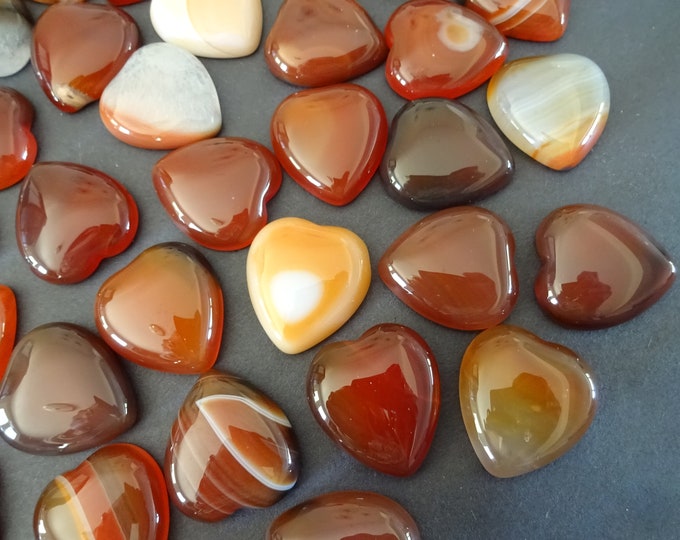 25x23mm Natural Carnelian Heart Cabochon, Polished Gem Stone Hearts, Natural Gemstone Cab, Carnelian, Polished Gem, 25x23x7.5mm