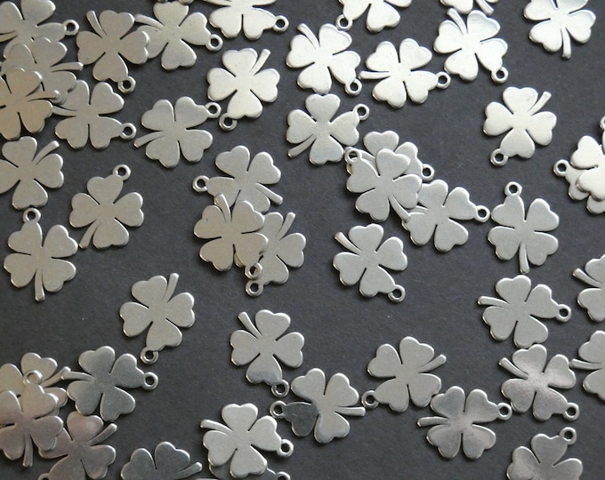 14.5mm 304 Stainless Steel Clover Charms, Steel Pendants, Classic Silver Color, Lightweight, 4 Leaf Clover, 1.5mm Hole,  St Patrick's Day