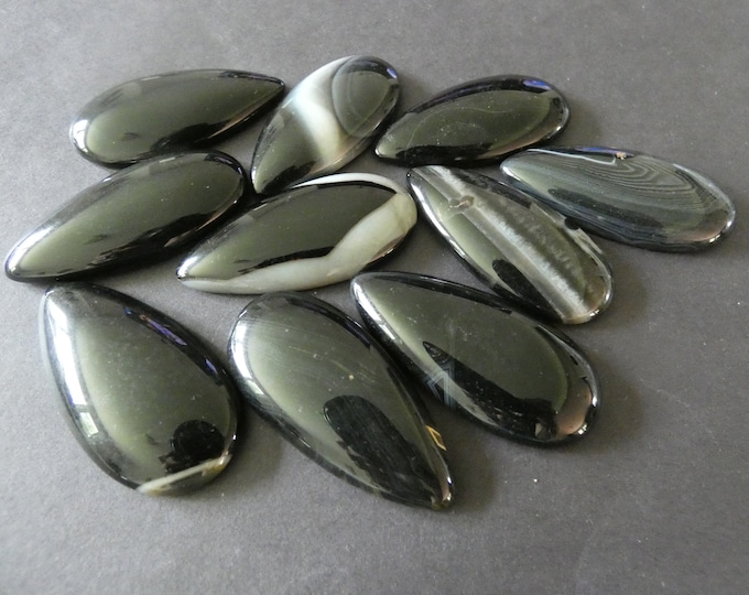 49x24mm Natural Agate Cabochon, Dyed, Teardrop Shape, Polished Gem, Black Striped Agate, Gemstone, Natural Stone, 49x24x8mm, Extra Large