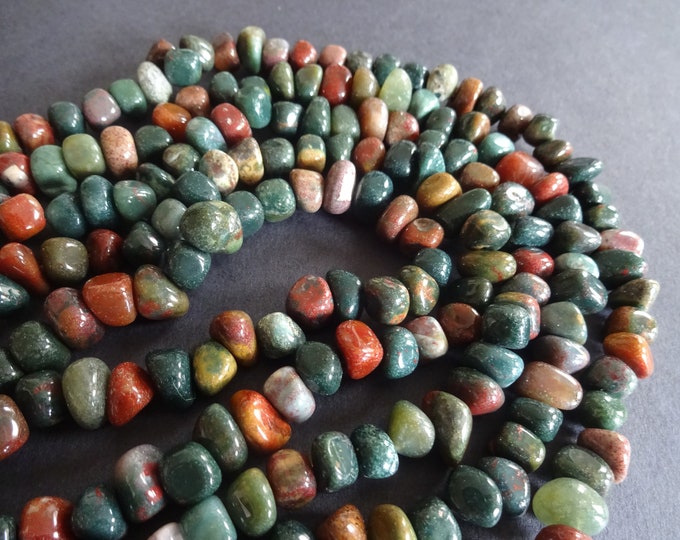 7-9mm Natural Indian Agate Beads, 72-83 Gemstone Beads, Nuggets, Agate Chips, Brown and Green, 15.7 Inch Strand, Stones, Polished, Earthy