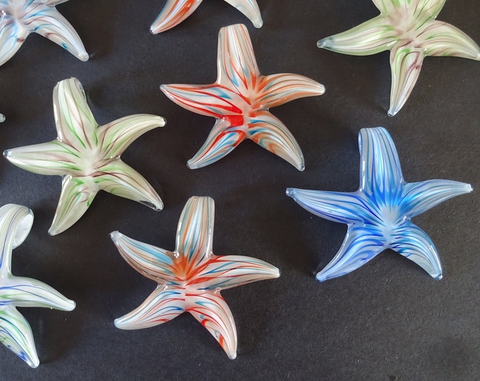 2 PACK Glass Starfish Pendants, 57x55mm Each, Dichroic Pendants, Mixed Color Glass Charms, Handcrafted Glass Pendants, Star Pendant