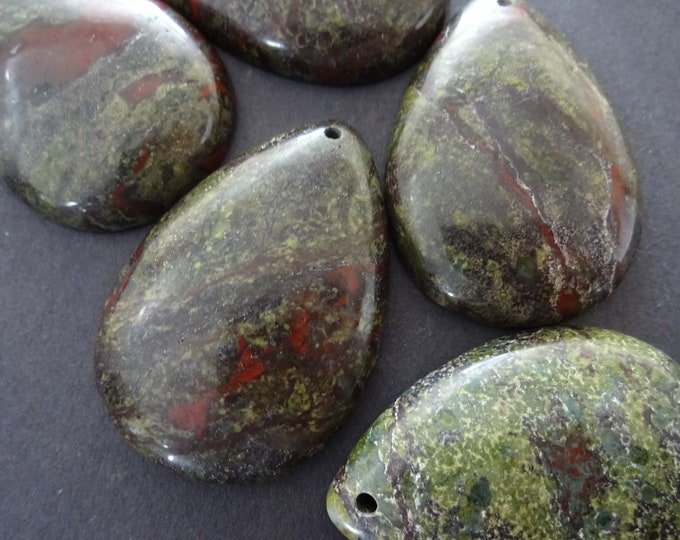 48mm Natural Dragon Blood Quartz Pendant, Drilled, Green & Red, Polished, Natural Gemstone Component, Swirled Stone, Wire Wrapping, Blood